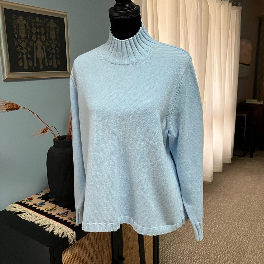 Denim &Co Powder Blue 1X Mock Neck Pull Over Sweater
